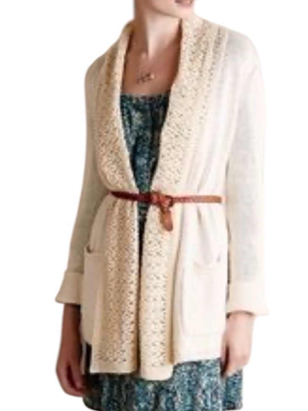 Anthropologie Angel of the North Crochet Open Front Cardigan size medium Cream